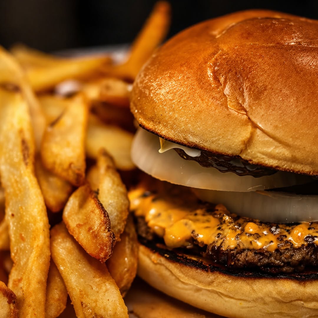 The Snork Burger with pimento cheese & fries